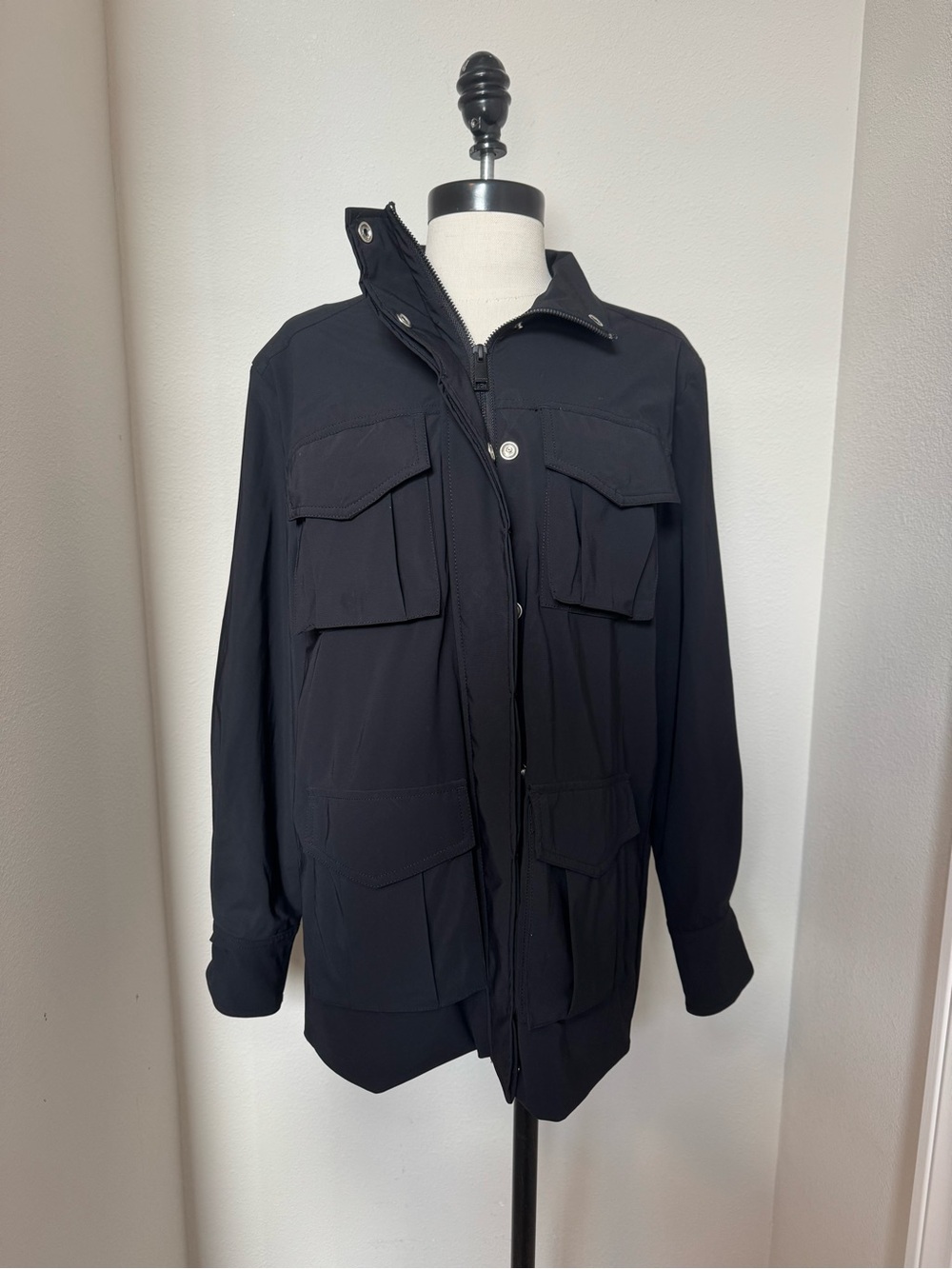 Carbon38 Black Lightweight Utility Jacket with Flap Pockets